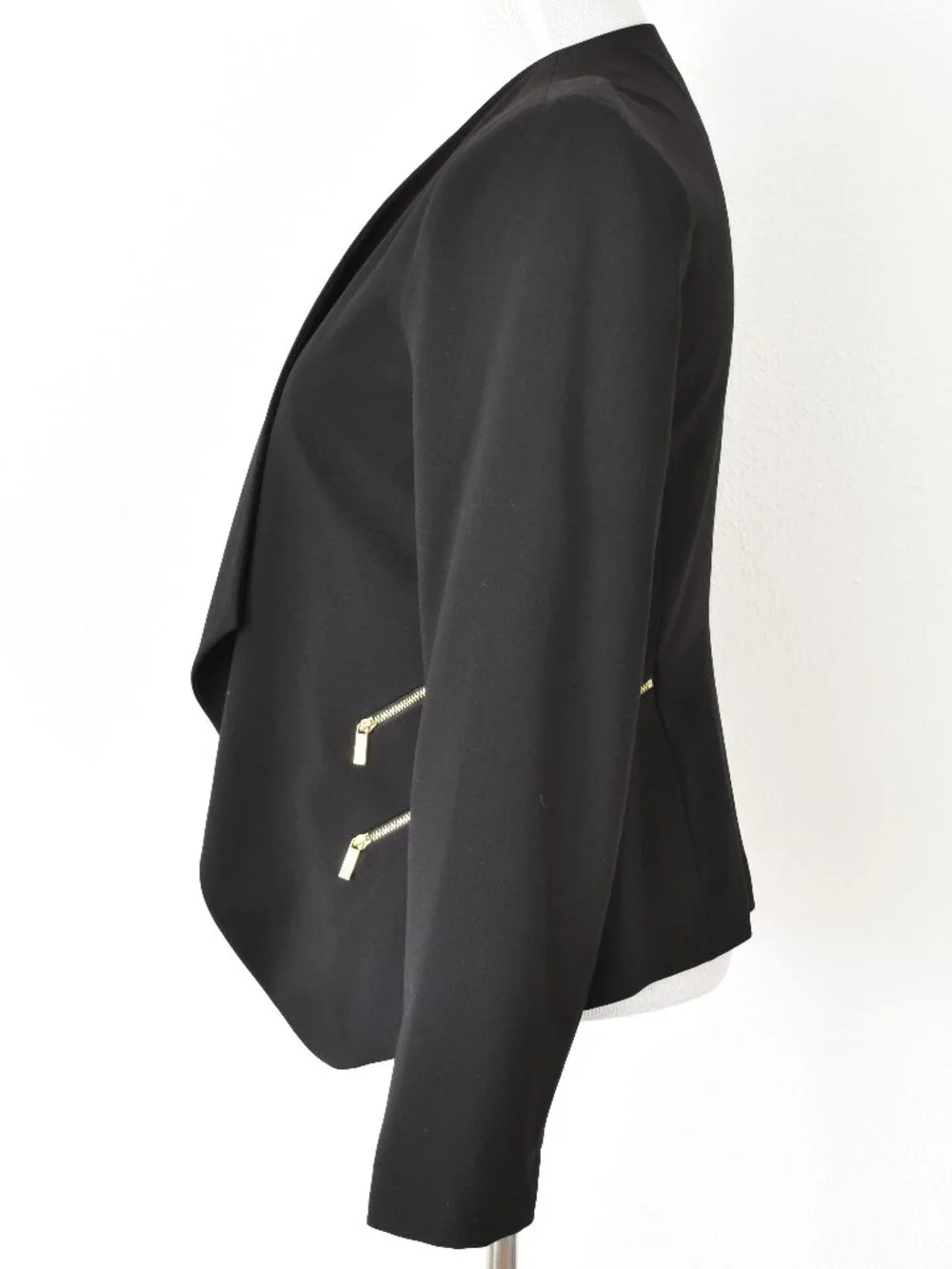 Calvin Klein Open Front Blazer Black with Zipper Detail - 12